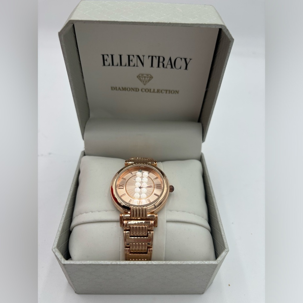 ELLEN TRACY Rose Gold Bracelet Watch, With Box